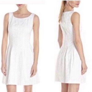 Taylor white cotton blend pleated jacquard dress size 2